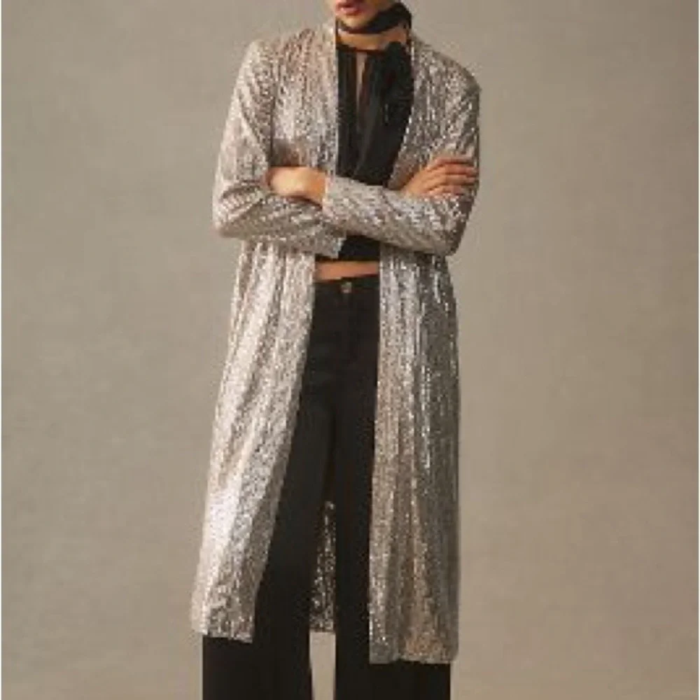 Anthropologie Mare Mare Sequin Duster in Taupe Size Small - Picture 1 of 7